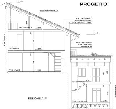 ristrutturazione casa ad Aosta-sezione autocad-sezione di progetto ristrutturazione casa Aosta