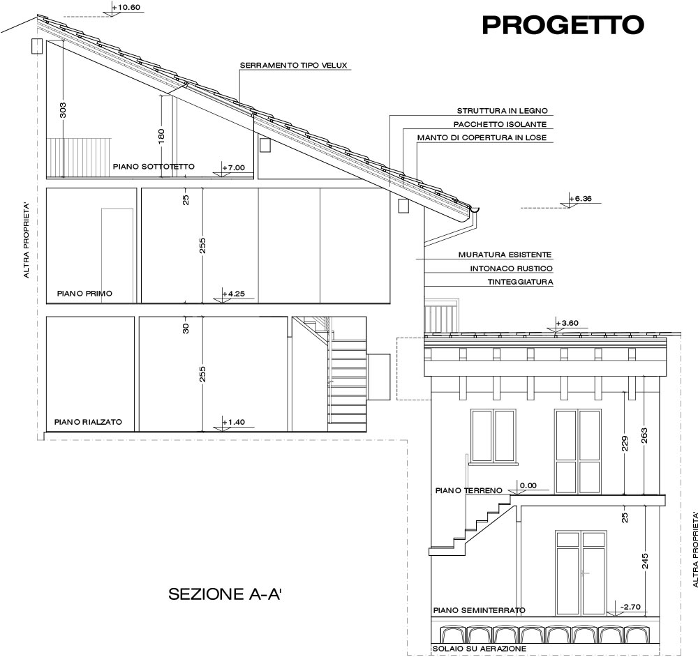 autocad-sezione di progetto ristrutturazione casa Aosta